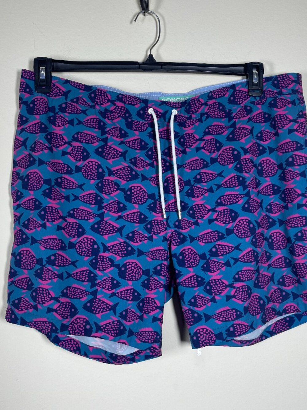 Bonobos Men's Fish Pattern Swim Trunks Large Blue Pink Beach Surf!